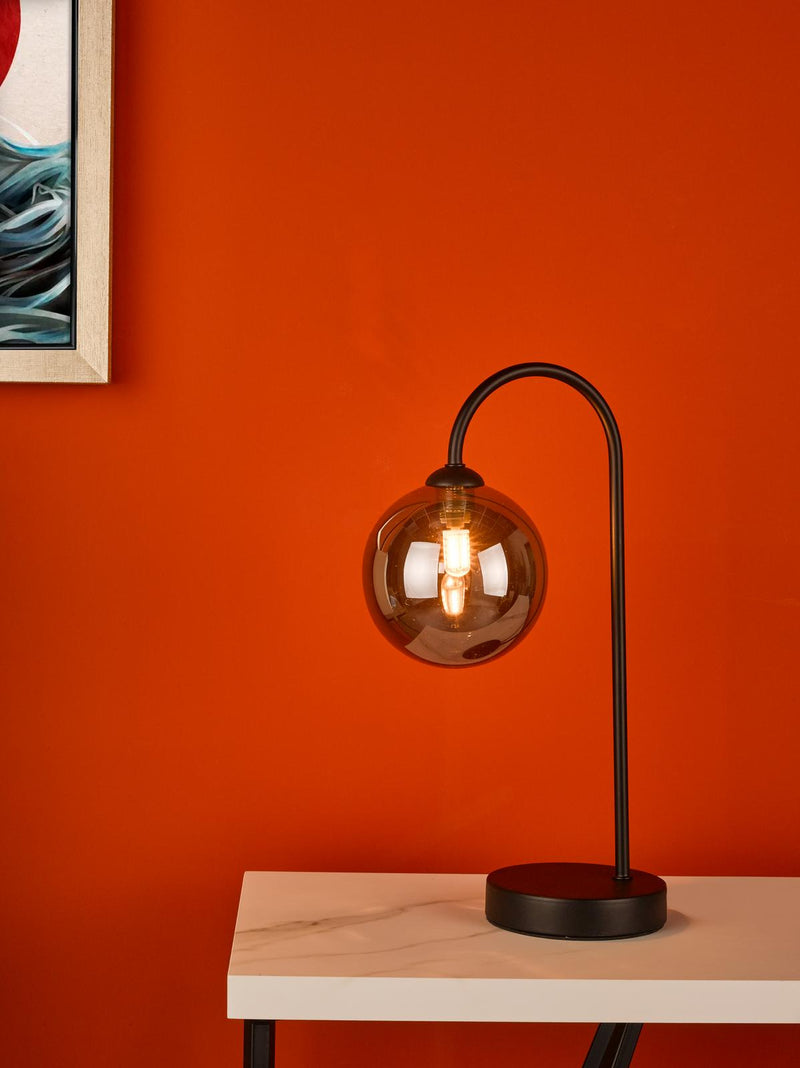 Dar Lighting Eissa 1 Light Touch Table Lamp Matt Black Smoked Glass • EIS4122