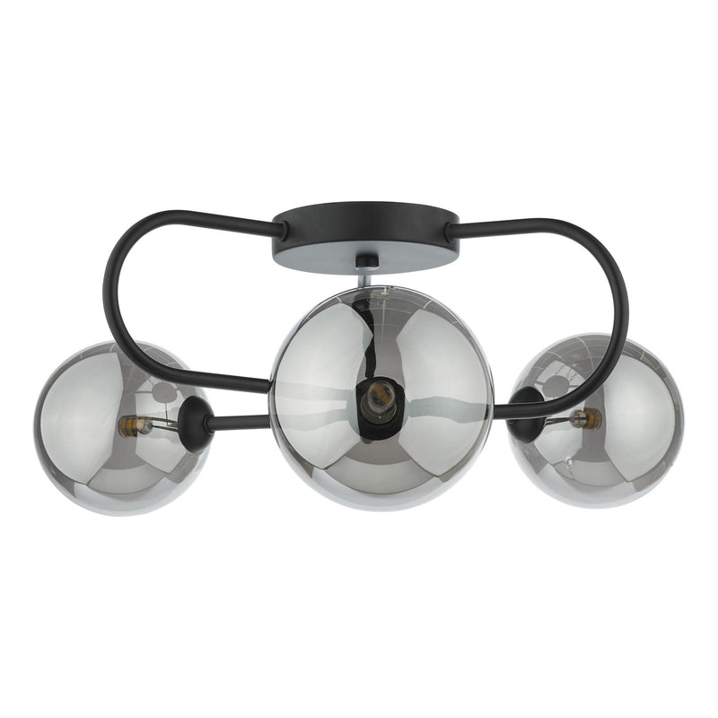 Dar Lighting Eissa 3 Light Semi Flush Matt Black Smoked Glass • EIS5322