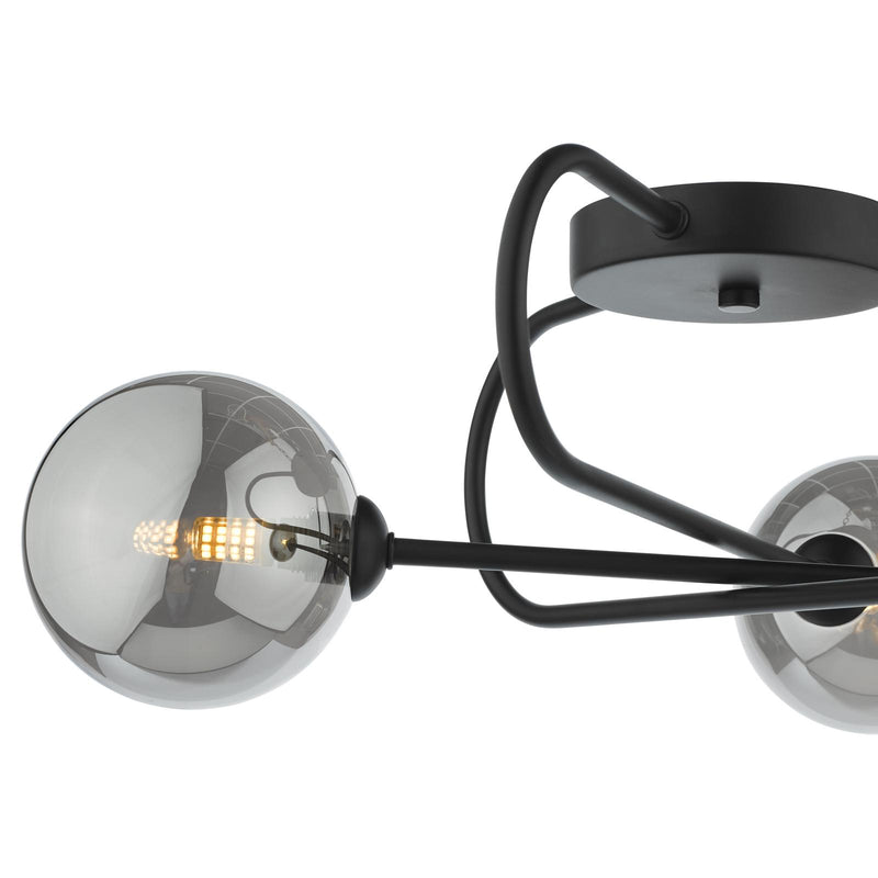 Dar Lighting Eissa 3 Light Semi Flush Matt Black Smoked Glass • EIS5322