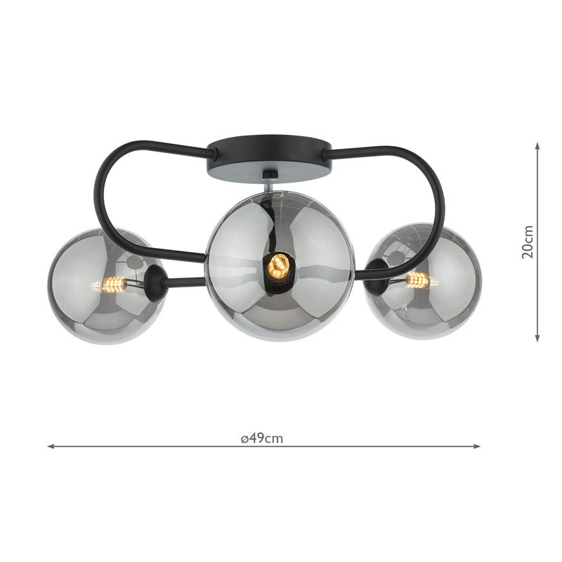 Dar Lighting Eissa 3 Light Semi Flush Matt Black Smoked Glass • EIS5322