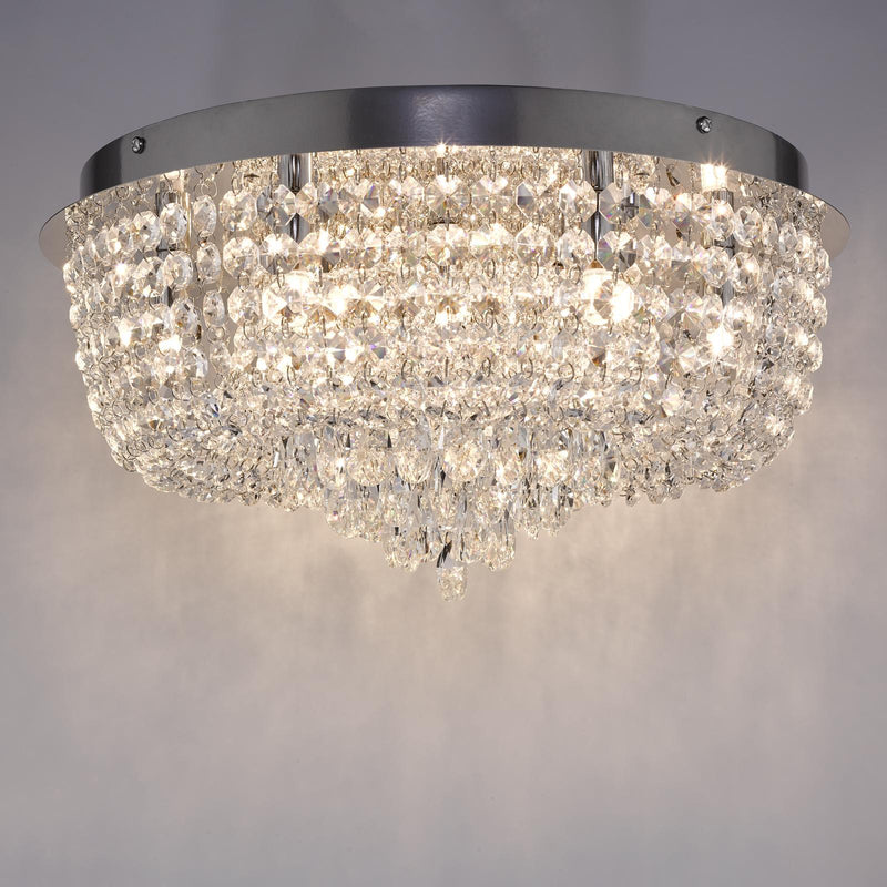Dar Lighting Eitan 9 Light Beaded Flush Clear and Polished Chrome • EIT5008