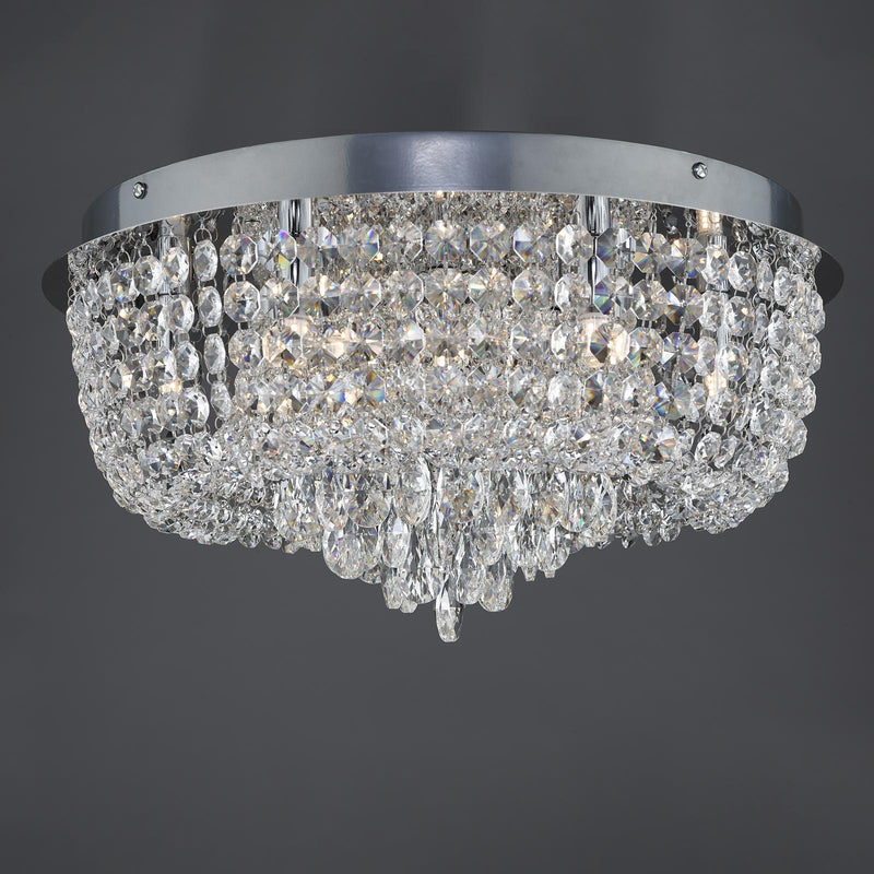 Dar Lighting Eitan 9 Light Beaded Flush Clear and Polished Chrome • EIT5008