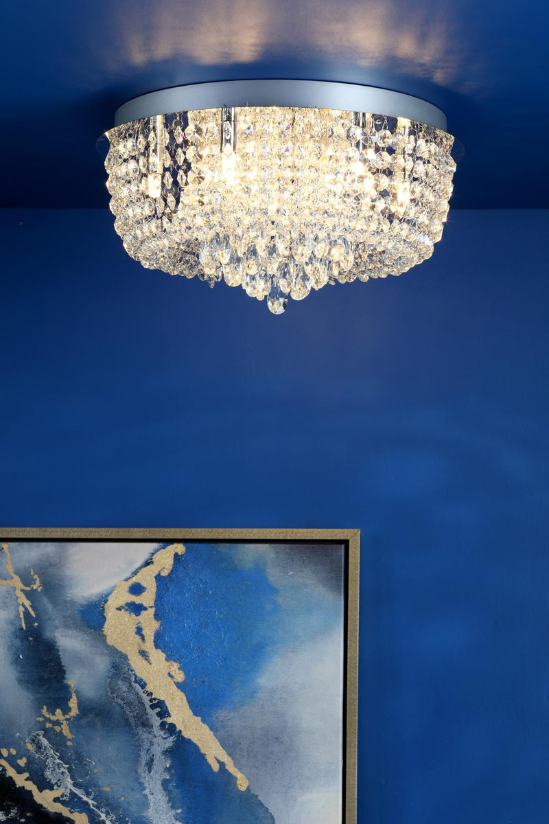 Dar Lighting Eitan 9 Light Beaded Flush Clear and Polished Chrome • EIT5008