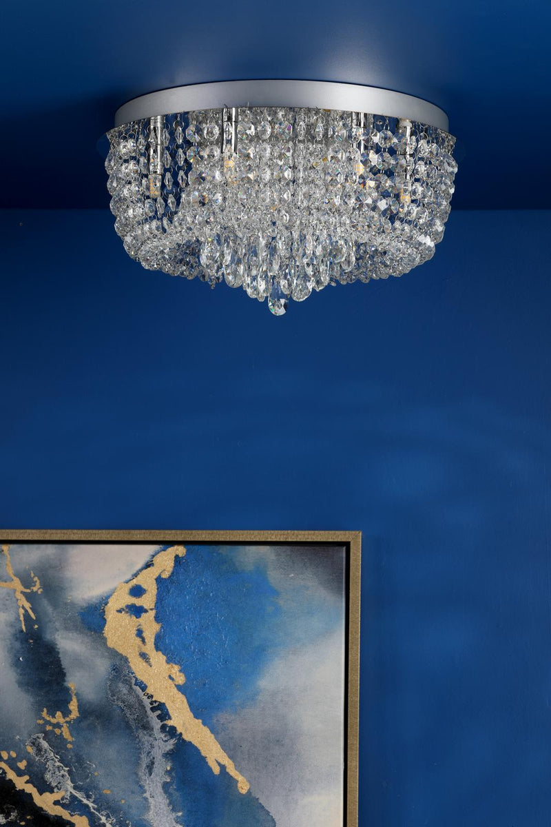 Dar Lighting Eitan 9 Light Beaded Flush Clear and Polished Chrome • EIT5008