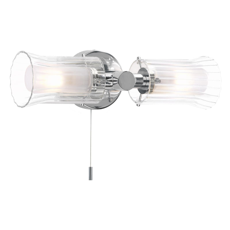 Dar Lighting Elba Bathroom 2 Light Wall Light Polished Chrome Glass IP44 • ELB0950