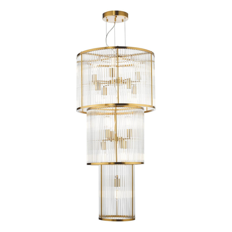 Dar Lighting Eleanor 15 Light Chandelier Natural Brass Glass • ELE1535