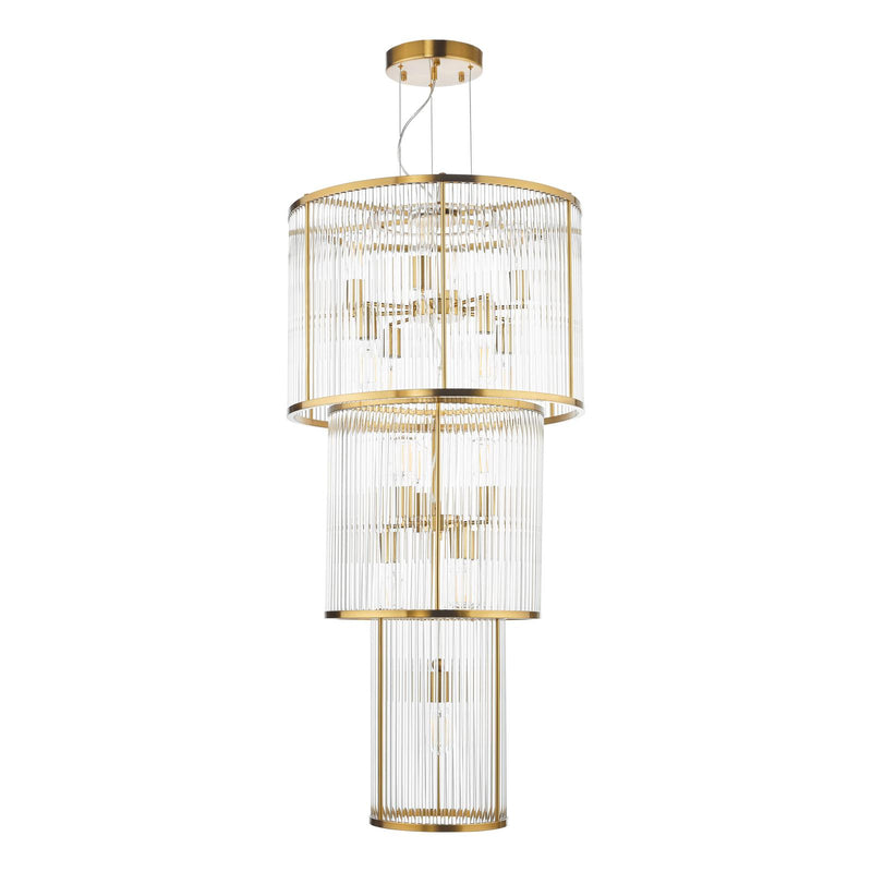 Dar Lighting Eleanor 15 Light Chandelier Natural Brass Glass • ELE1535