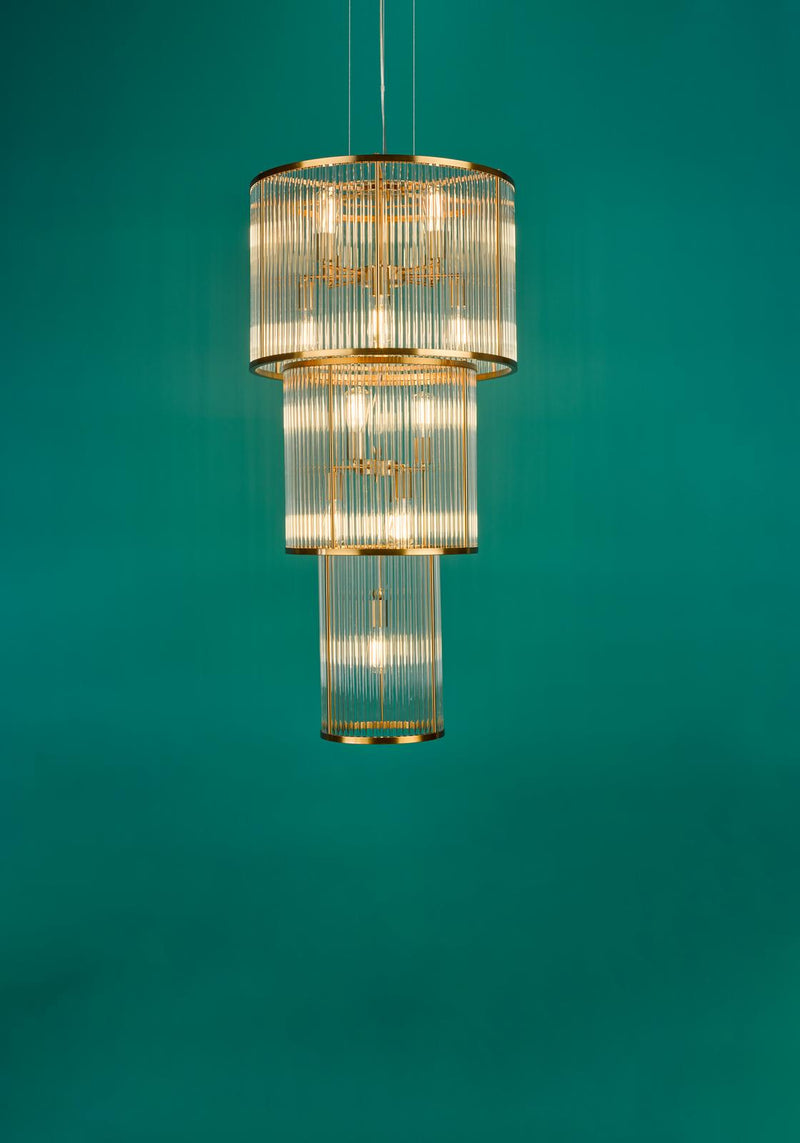 Dar Lighting Eleanor 15 Light Chandelier Natural Brass Glass • ELE1535