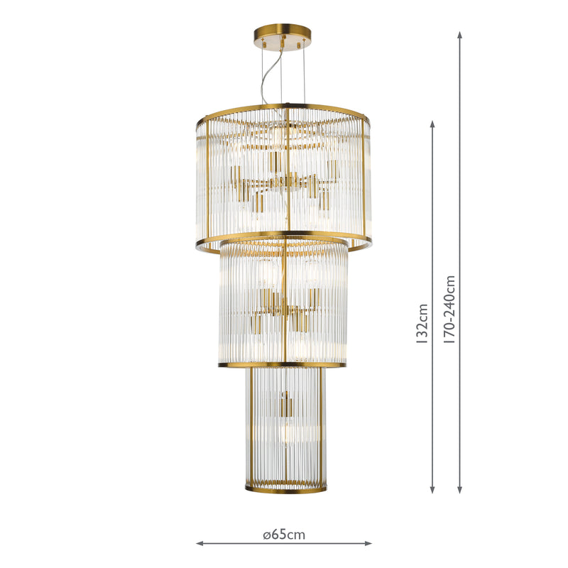 Dar Lighting Eleanor 15 Light Chandelier Natural Brass Glass • ELE1535