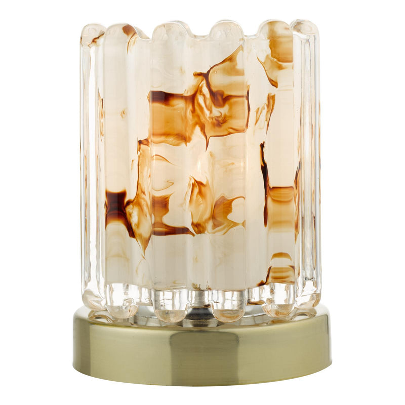 Dar Lighting Elf Touch Table Lamp Antique Brass With Ribbed Amber Glass • ELF4175