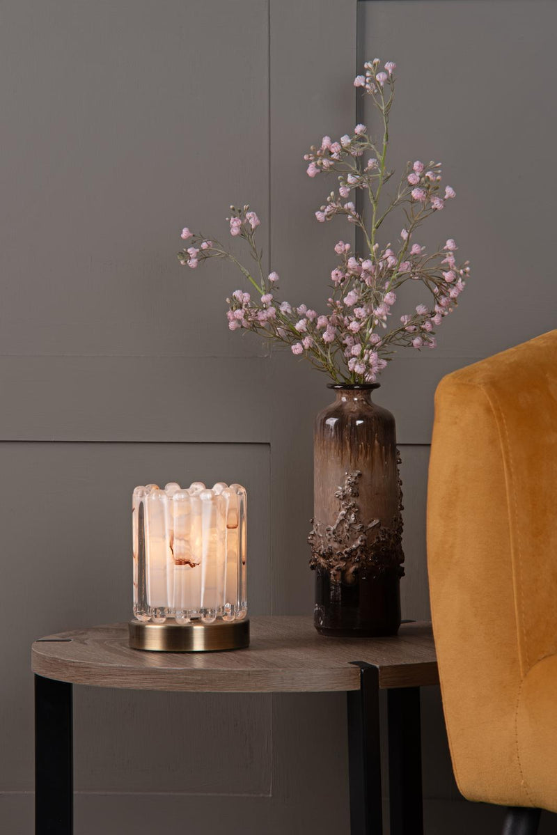 Dar Lighting Elf Touch Table Lamp Antique Brass With Ribbed Amber Glass • ELF4175