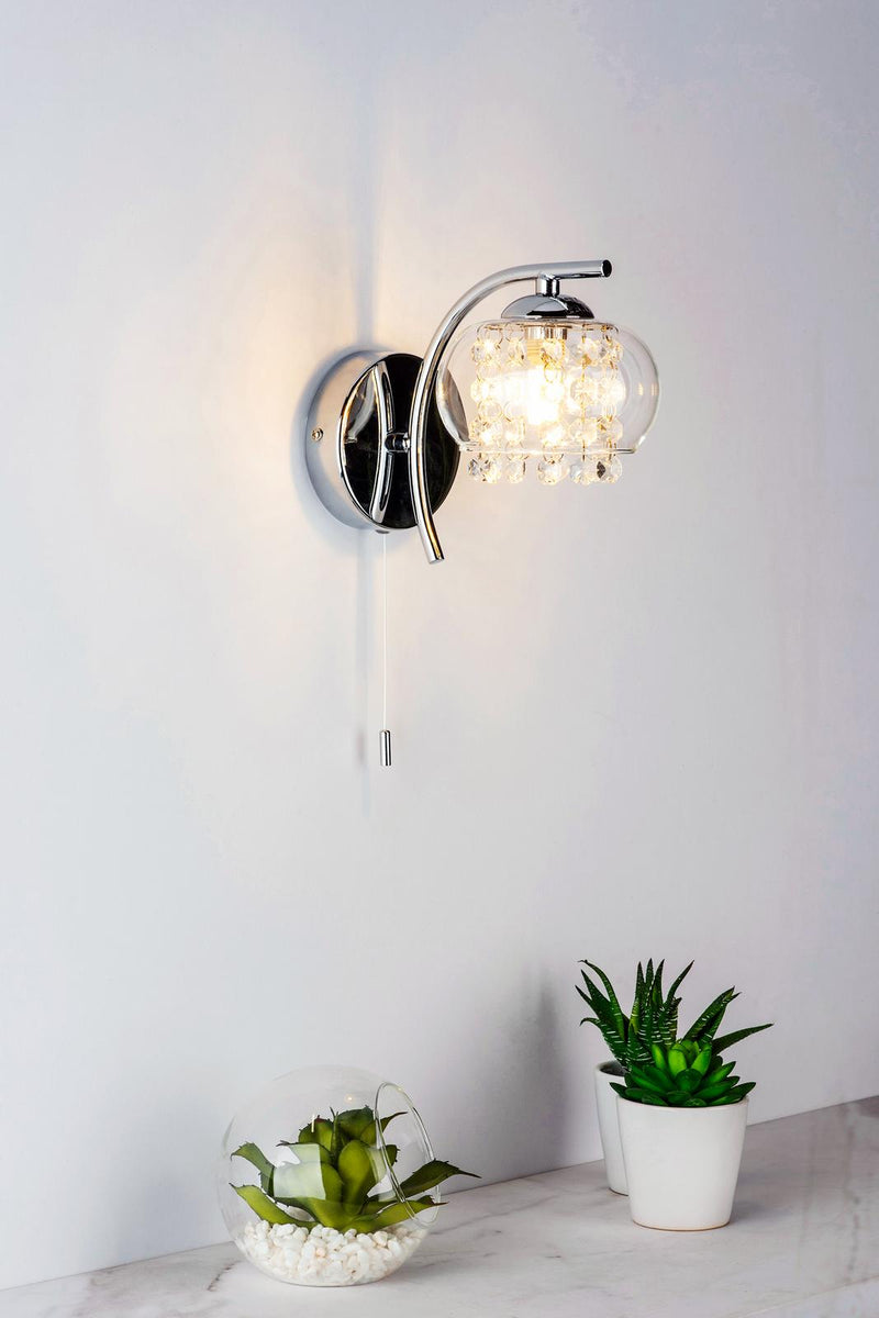 Dar Lighting Elma Wall Light Polished Chrome & Glass • ELM0750