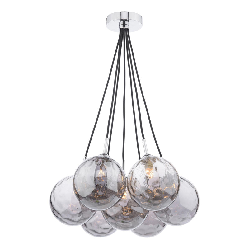 Dar Lighting Elpis 7 Light Cluster Pendant Polished Chrome With Smoked Dimpled Glass • ELP342-10