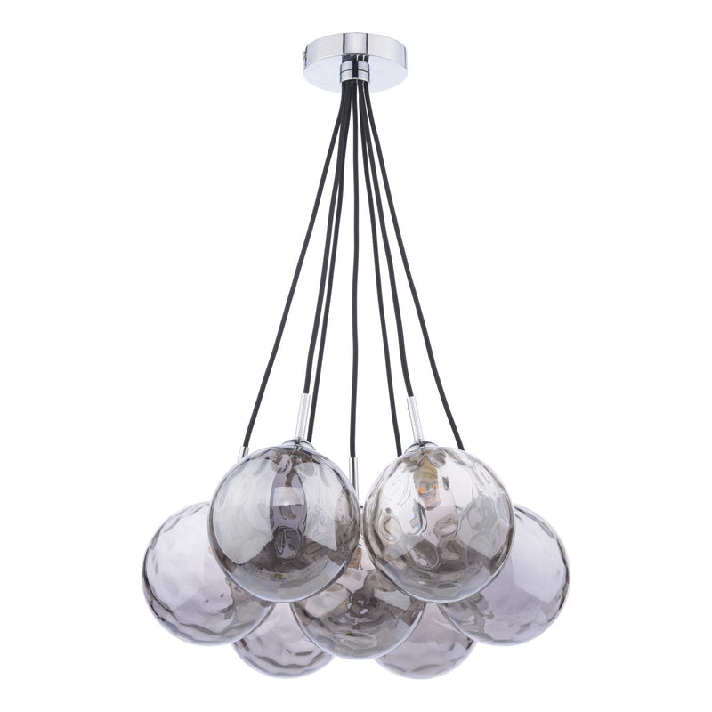 Dar Lighting Elpis 7 Light Cluster Pendant Polished Chrome With Smoked Dimpled Glass • ELP342-10