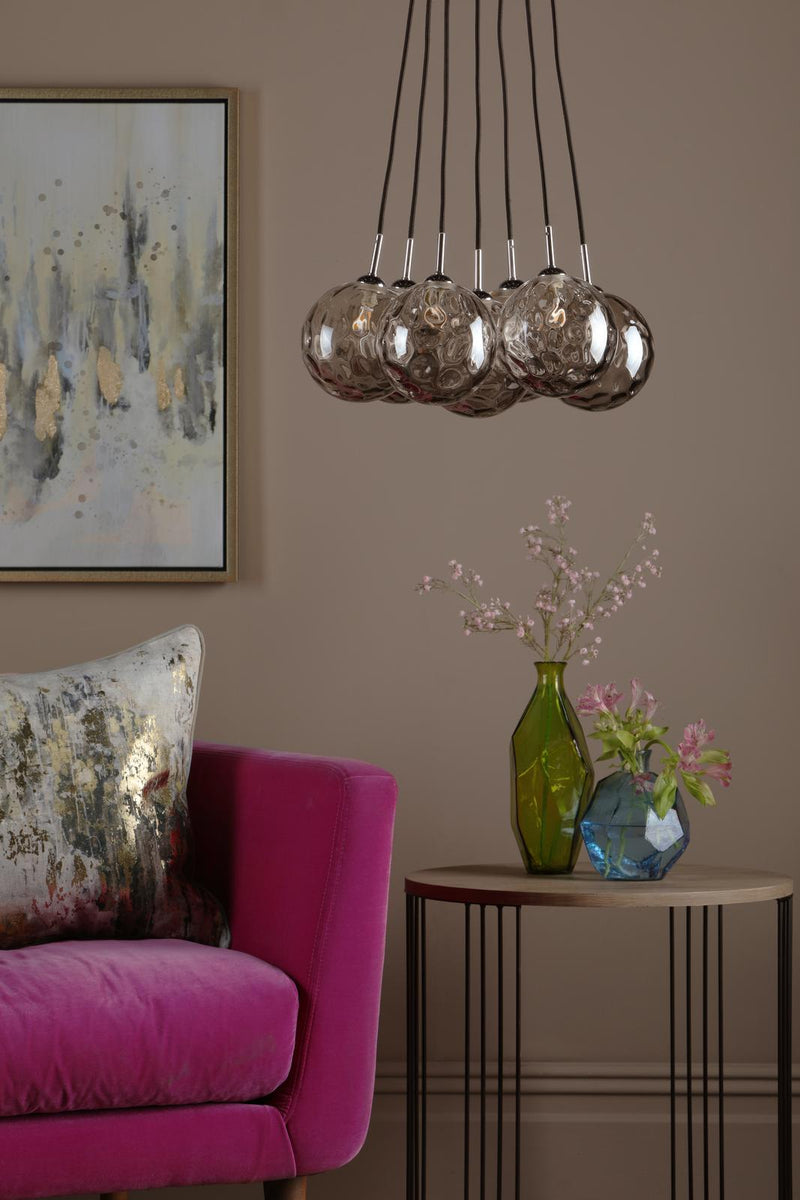 Dar Lighting Elpis 7 Light Cluster Pendant Polished Chrome With Smoked Dimpled Glass • ELP342-10