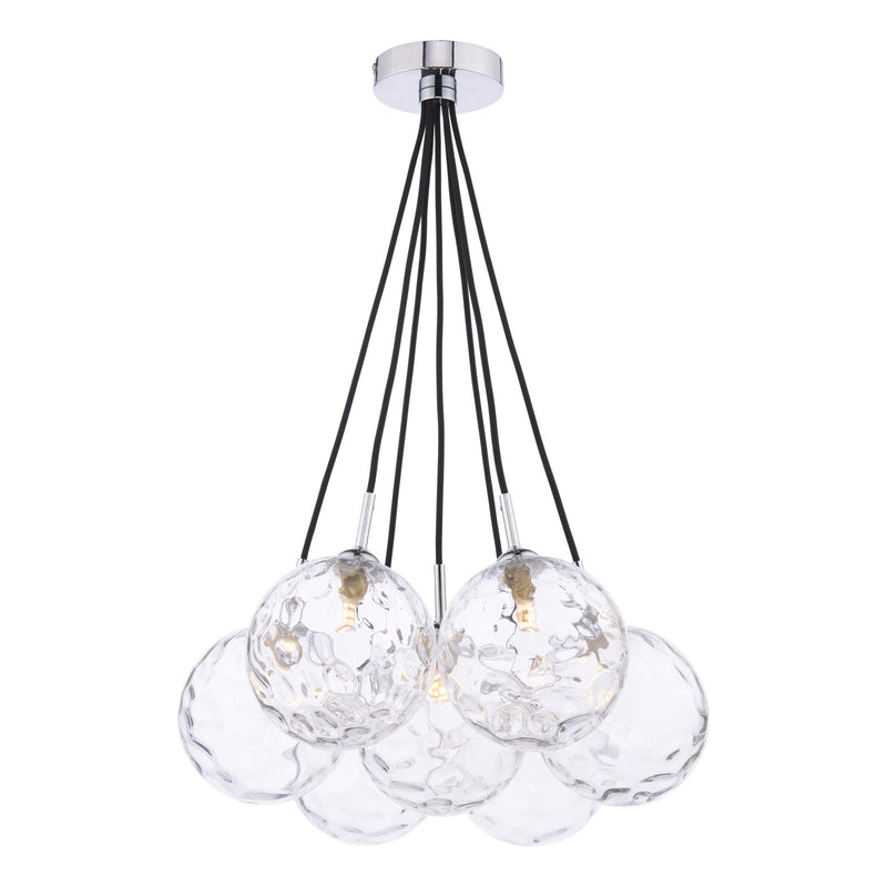 Dar Lighting Elpis 7 Light Cluster Pendant Polished Chrome With Clear Dimpled Glass • ELP342-12