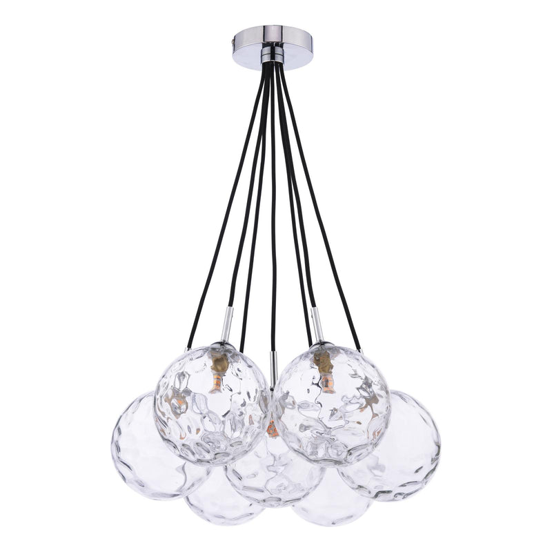 Dar Lighting Elpis 7 Light Cluster Pendant Polished Chrome With Clear Dimpled Glass • ELP342-12