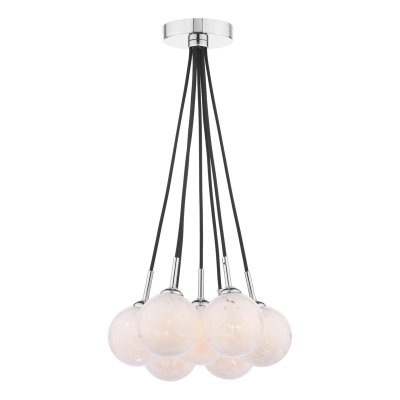 Dar Lighting Elpis 7 Light Cluster Pendant Polished Chrome With White Confetti Glass • ELP342-17