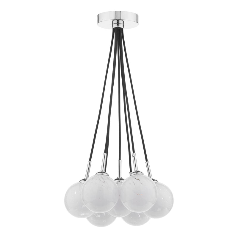Dar Lighting Elpis 7 Light Cluster Pendant Polished Chrome With White Confetti Glass • ELP342-17