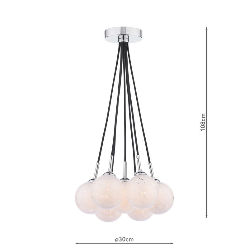 Dar Lighting Elpis 7 Light Cluster Pendant Polished Chrome With White Confetti Glass • ELP342-17