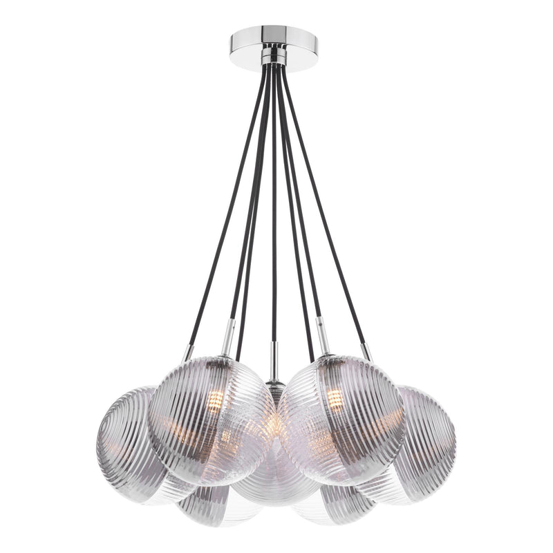 Dar Lighting Elpis 7 Light Cluster Pendant Polished Chrome With Smoked/Clear Ribbed Glass • ELP342-19