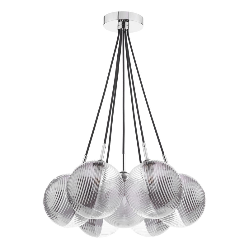 Dar Lighting Elpis 7 Light Cluster Pendant Polished Chrome With Smoked/Clear Ribbed Glass • ELP342-19