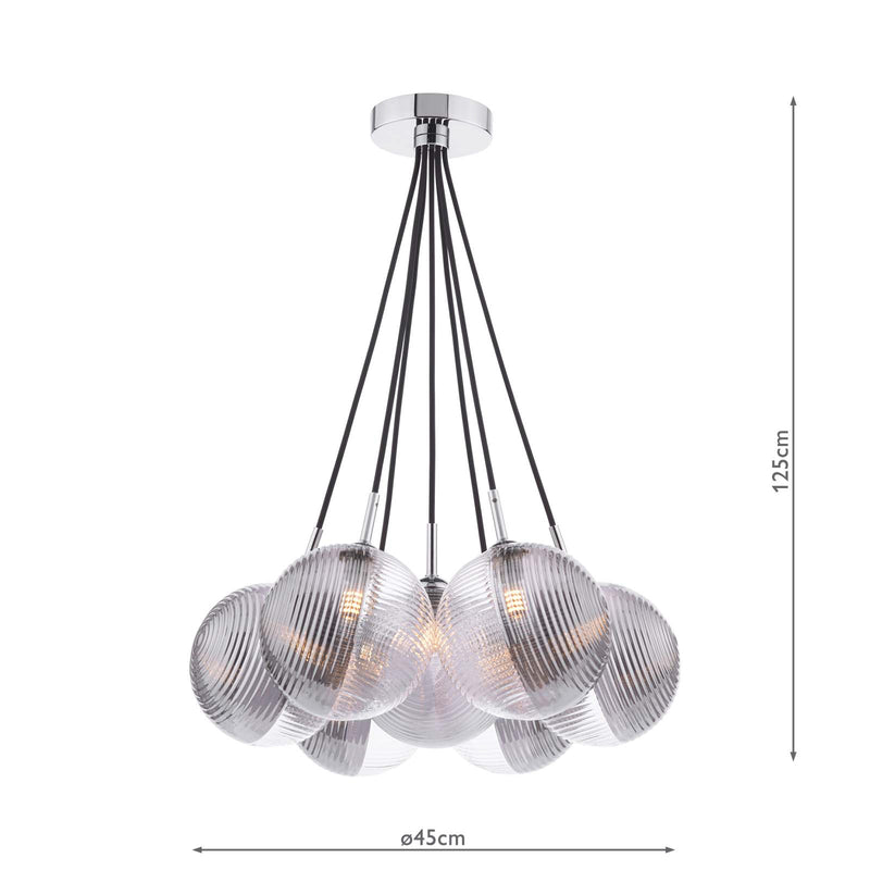 Dar Lighting Elpis 7 Light Cluster Pendant Polished Chrome With Smoked/Clear Ribbed Glass • ELP342-19