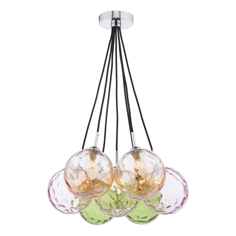 Dar Lighting Elpis 7 Light Cluster Pendant Polished Chrome Mixed Coloured Glass  • ELP342-MIX