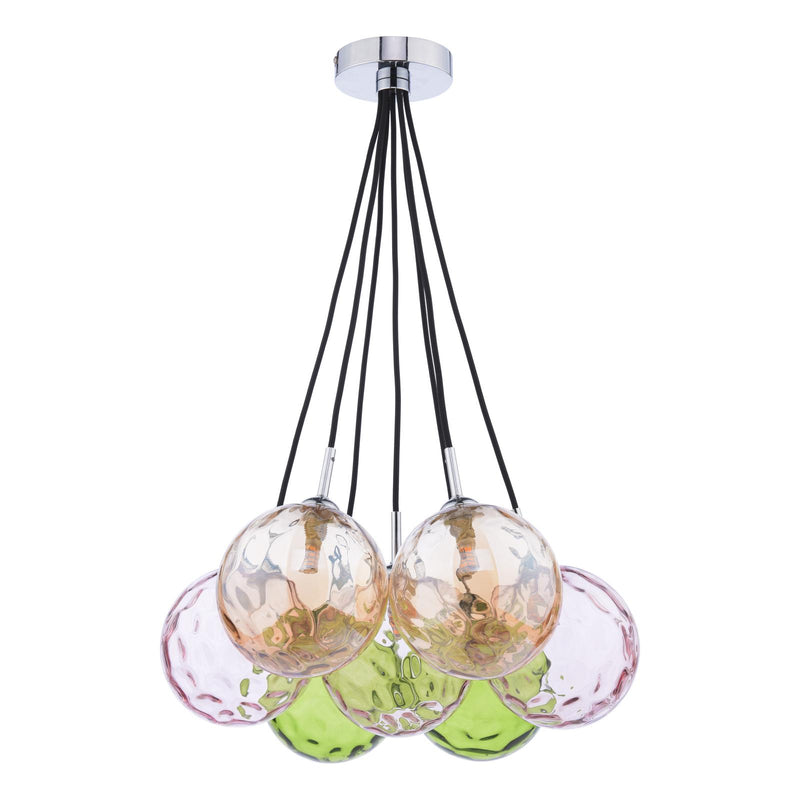 Dar Lighting Elpis 7 Light Cluster Pendant Polished Chrome Mixed Coloured Glass  • ELP342-MIX