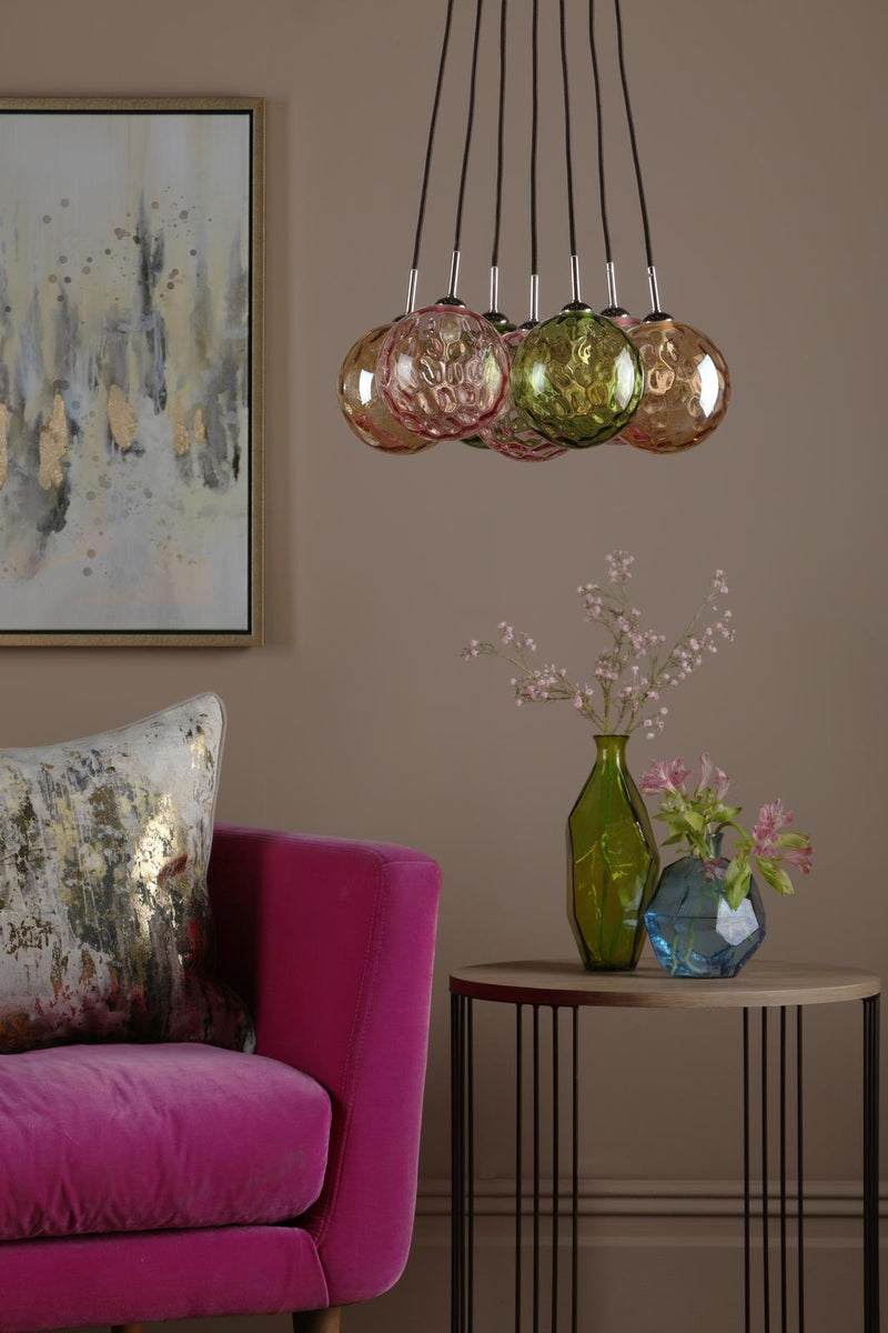 Dar Lighting Elpis 7 Light Cluster Pendant Polished Chrome Mixed Coloured Glass  • ELP342-MIX