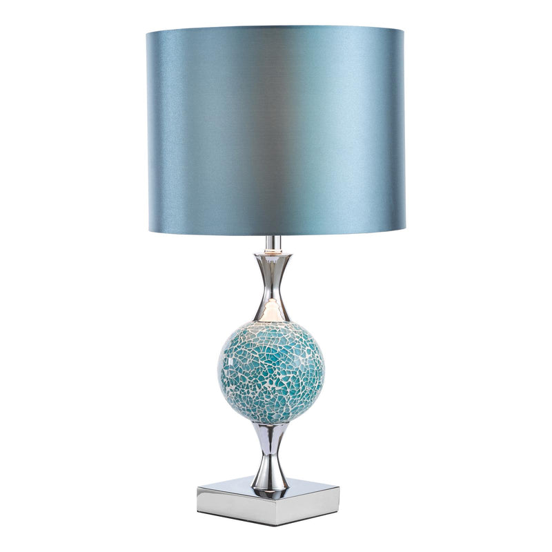 Dar Lighting Elsa Table Lamp Polished Chrome Blue Mosaic With Shade • ELS4223
