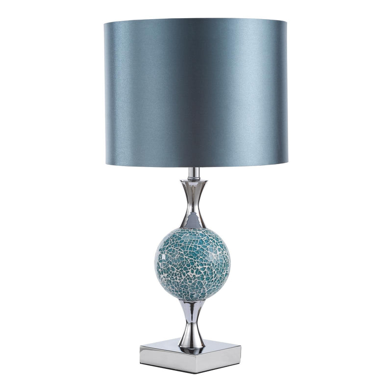 Dar Lighting Elsa Table Lamp Polished Chrome Blue Mosaic With Shade • ELS4223