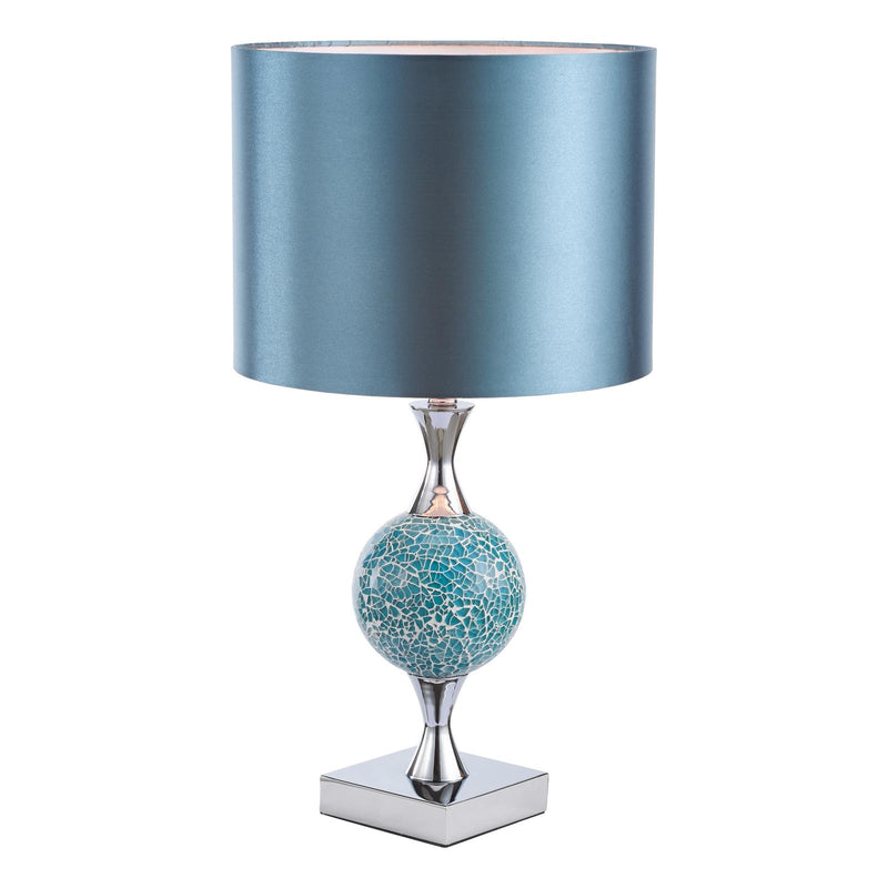 Dar Lighting Elsa Table Lamp Polished Chrome Blue Mosaic With Shade • ELS4223