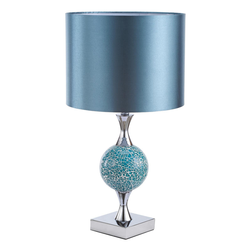 Dar Lighting Elsa Table Lamp Polished Chrome Blue Mosaic With Shade • ELS4223