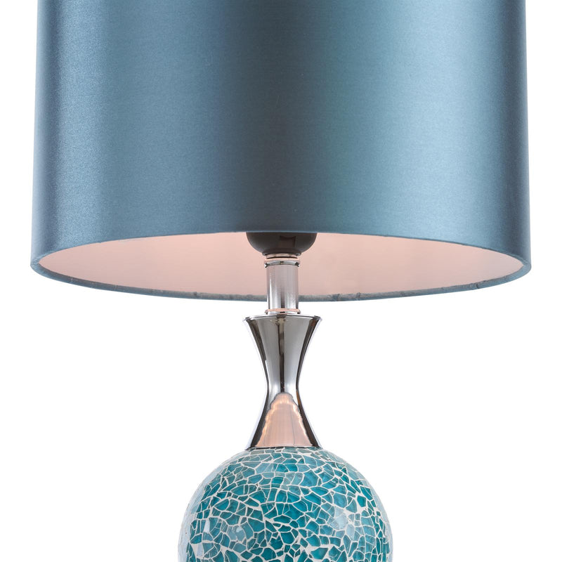 Dar Lighting Elsa Table Lamp Polished Chrome Blue Mosaic With Shade • ELS4223