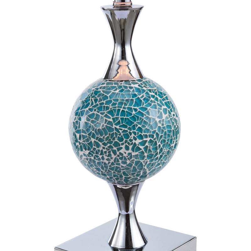 Dar Lighting Elsa Table Lamp Polished Chrome Blue Mosaic With Shade • ELS4223