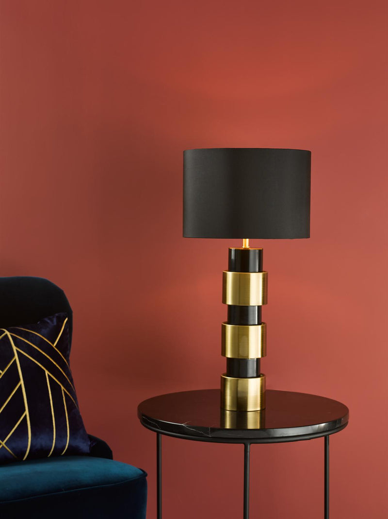 Dar Lighting Elwyn Table Lamp Satin Gold and Satin Black With Shade • ELW4254