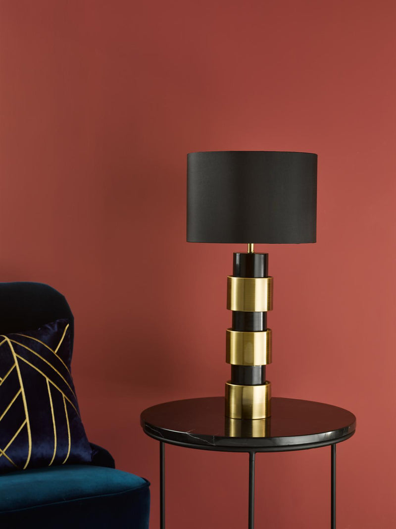 Dar Lighting Elwyn Table Lamp Satin Gold and Satin Black With Shade • ELW4254