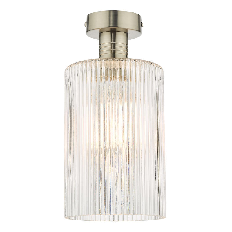 Dar Lighting Emerson Semi Flush Antique Chrome Cylinder Ribbed Glass  • EME4861-E01