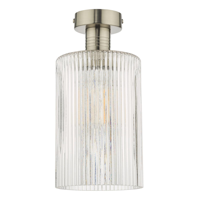 Dar Lighting Emerson Semi Flush Antique Chrome Cylinder Ribbed Glass  • EME4861-E01