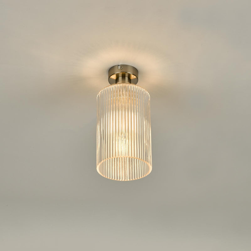 Dar Lighting Emerson Semi Flush Antique Chrome Cylinder Ribbed Glass  • EME4861-E01