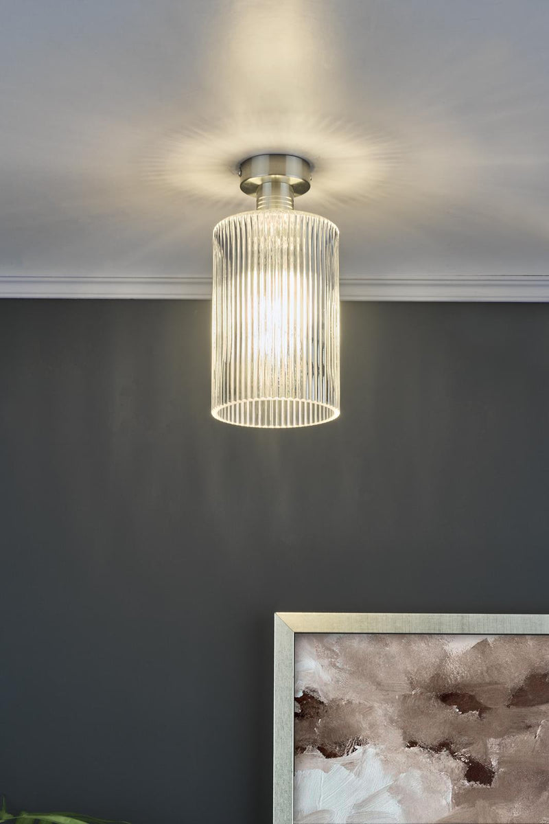 Dar Lighting Emerson Semi Flush Antique Chrome Cylinder Ribbed Glass  • EME4861-E01