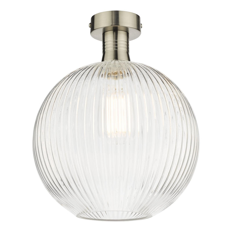 Dar Lighting Emerson Semi Flush Antique Chrome Round Ribbed Glass  • EME4861-E02