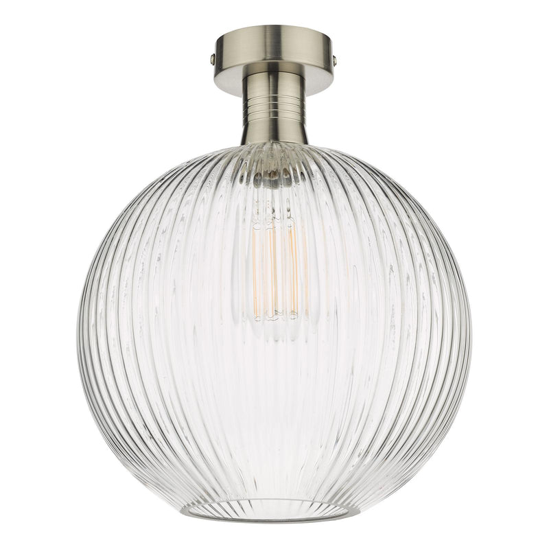 Dar Lighting Emerson Semi Flush Antique Chrome Round Ribbed Glass  • EME4861-E02