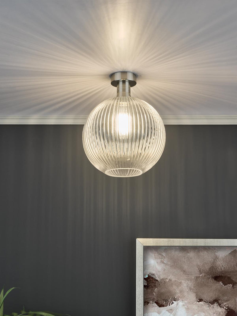 Dar Lighting Emerson Semi Flush Antique Chrome Round Ribbed Glass  • EME4861-E02