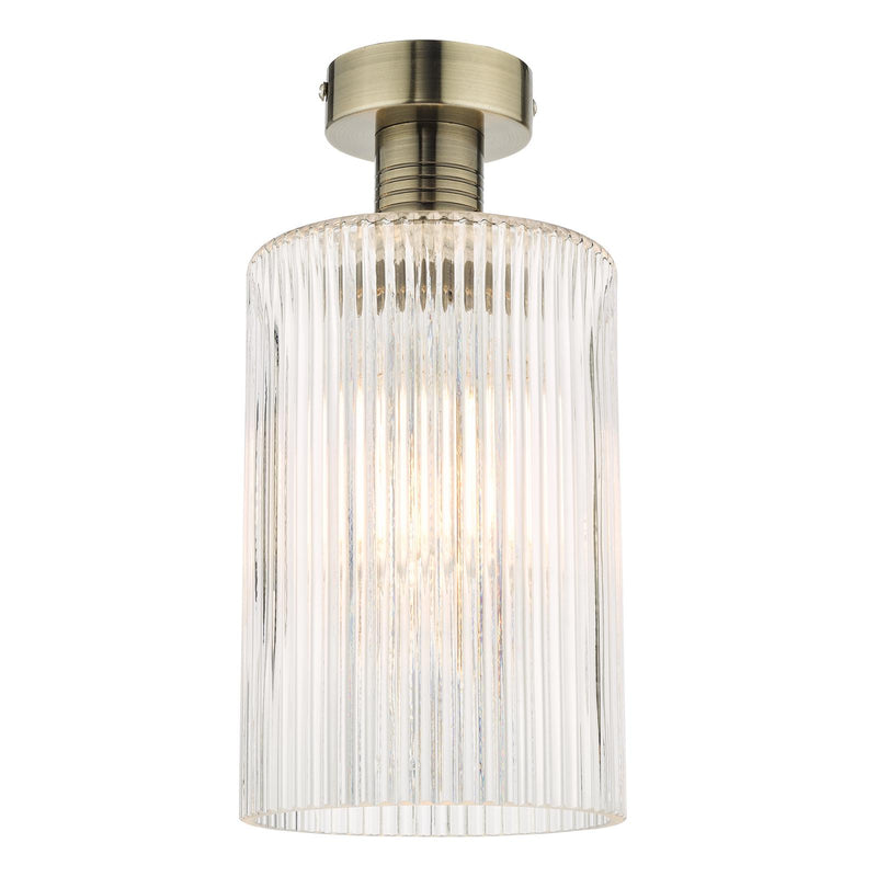 Dar Lighting Emerson Semi Flush Antique Brass Cylinder Ribbed Glass  • EME4875-E01