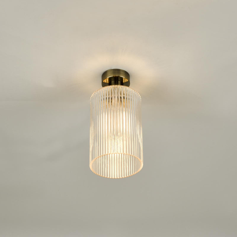 Dar Lighting Emerson Semi Flush Antique Brass Cylinder Ribbed Glass  • EME4875-E01