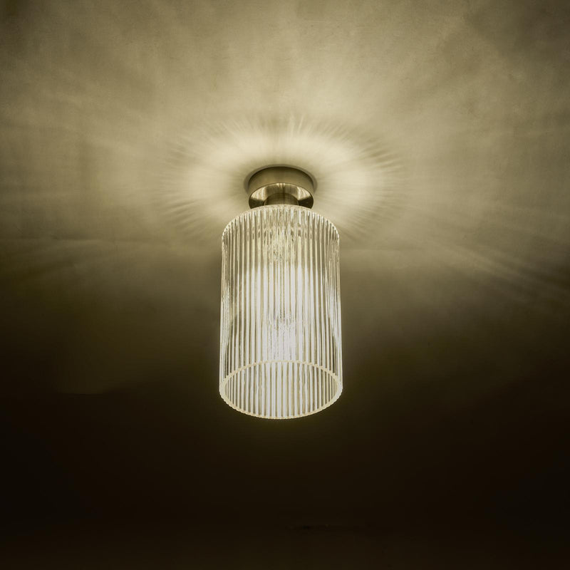 Dar Lighting Emerson Semi Flush Antique Brass Cylinder Ribbed Glass  • EME4875-E01