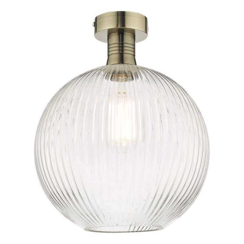 Dar Lighting Emerson Semi Flush Antique Brass Round Ribbed Glass  • EME4875-E02