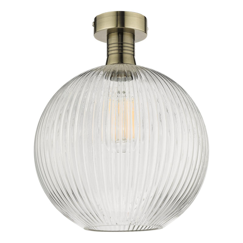 Dar Lighting Emerson Semi Flush Antique Brass Round Ribbed Glass  • EME4875-E02